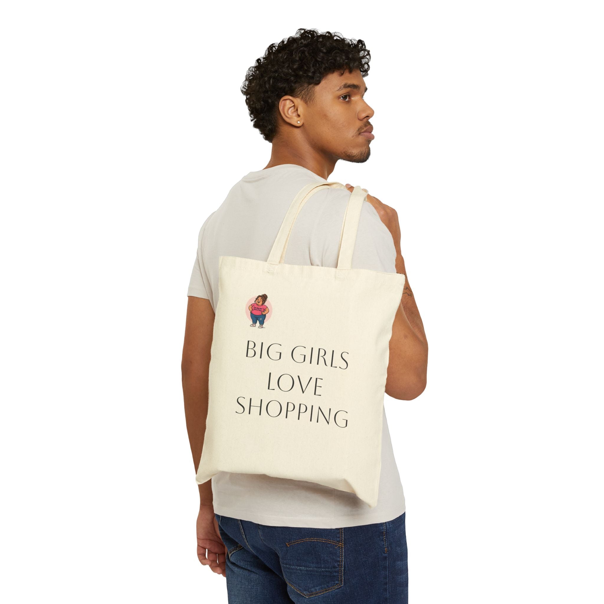 Cotton Tote Bag - "Big Girls Love Shopping" Canvas Market Tote