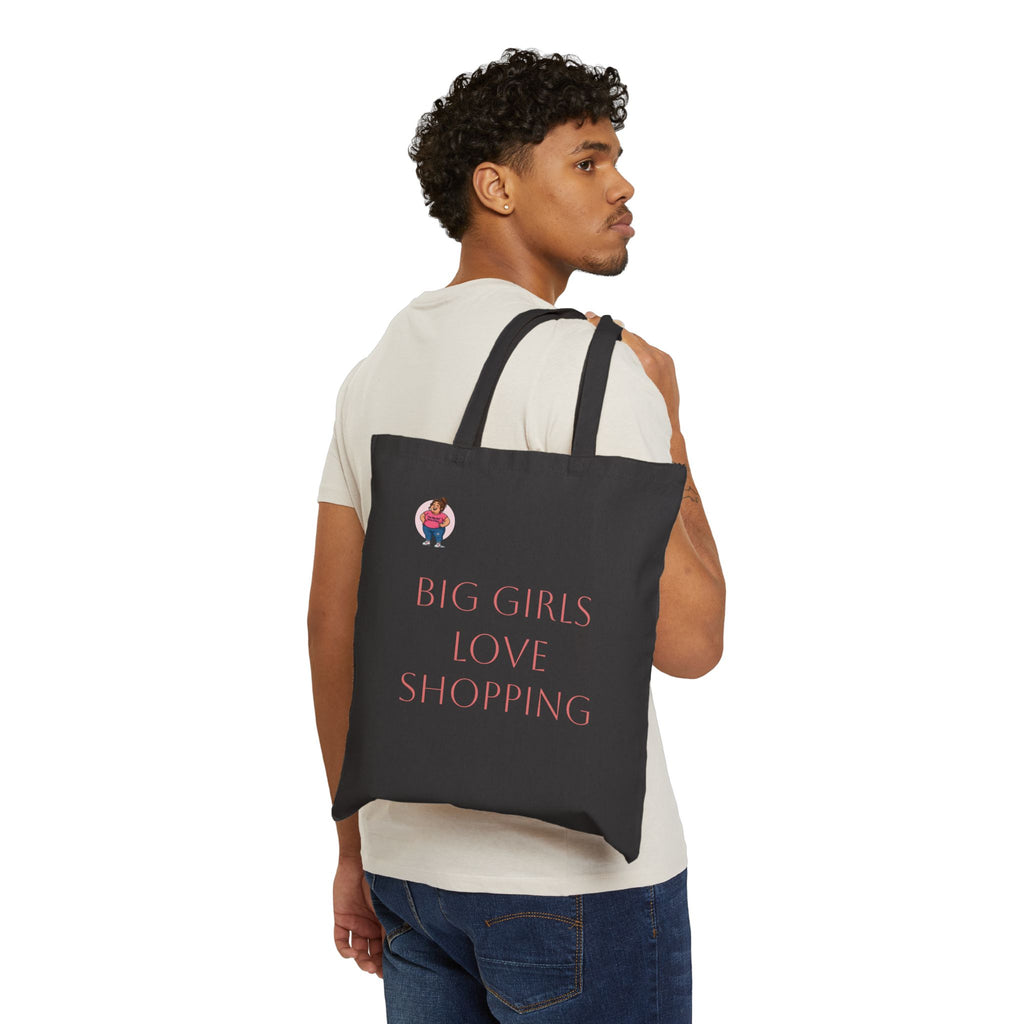 Cotton Tote Bag - "Big Girls Love Shopping" Canvas Market Tote